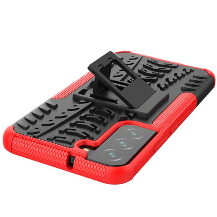 For Samsung Galaxy S22+ 5G Tire Texture Shockproof TPU+PC Phone Case with Holder(Red)-garmade.com