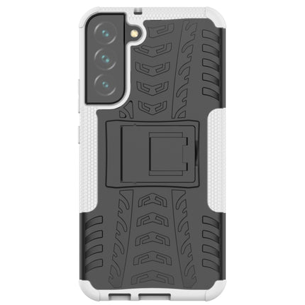 For Samsung Galaxy S22+ 5G Tire Texture Shockproof TPU+PC Phone Case with Holder(White)-garmade.com