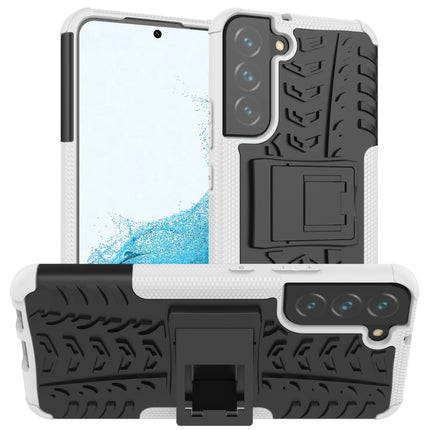 For Samsung Galaxy S22+ 5G Tire Texture Shockproof TPU+PC Phone Case with Holder(White)-garmade.com