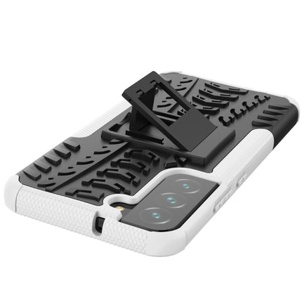 For Samsung Galaxy S22+ 5G Tire Texture Shockproof TPU+PC Phone Case with Holder(White)-garmade.com