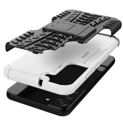 For Samsung Galaxy S22+ 5G Tire Texture Shockproof TPU+PC Phone Case with Holder(White)-garmade.com