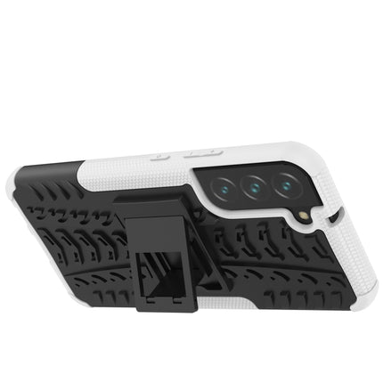 For Samsung Galaxy S22+ 5G Tire Texture Shockproof TPU+PC Phone Case with Holder(White)-garmade.com