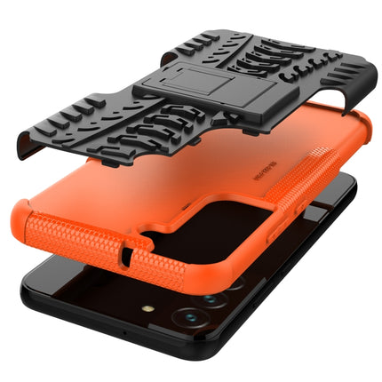 For Samsung Galaxy S22+ 5G Tire Texture Shockproof TPU+PC Phone Case with Holder(Orange)-garmade.com
