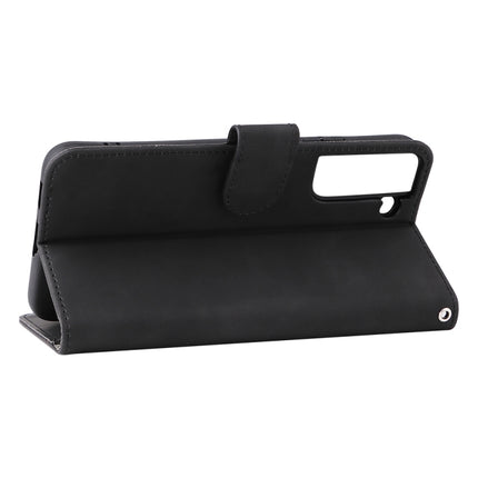 For Samsung Galaxy S22+ 5G Skin Feel Magnetic Buckle Calf Texture PU Phone Case(Black)-garmade.com
