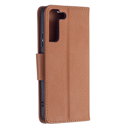 For Samsung Galaxy S22+ 5G Litchi Texture Pure Color Horizontal Flip Leather Phone Case with Holder & Card Slots & Wallet & Lanyard(Brown)-garmade.com