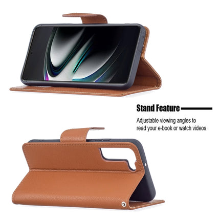 For Samsung Galaxy S22+ 5G Litchi Texture Pure Color Horizontal Flip Leather Phone Case with Holder & Card Slots & Wallet & Lanyard(Brown)-garmade.com