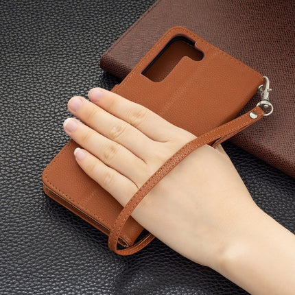 For Samsung Galaxy S22+ 5G Litchi Texture Pure Color Horizontal Flip Leather Phone Case with Holder & Card Slots & Wallet & Lanyard(Brown)-garmade.com