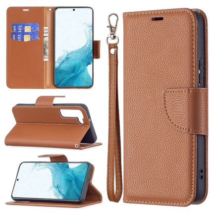 For Samsung Galaxy S22+ 5G Litchi Texture Pure Color Horizontal Flip Leather Phone Case with Holder & Card Slots & Wallet & Lanyard(Brown)-garmade.com