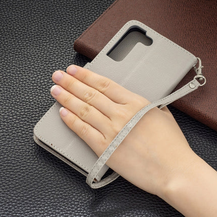 For Samsung Galaxy S22+ 5G Litchi Texture Pure Color Horizontal Flip Leather Phone Case with Holder & Card Slots & Wallet & Lanyard(Grey)-garmade.com