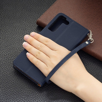 For Samsung Galaxy S22+ 5G Litchi Texture Pure Color Horizontal Flip Leather Phone Case with Holder & Card Slots & Wallet & Lanyard(Dark Blue)-garmade.com