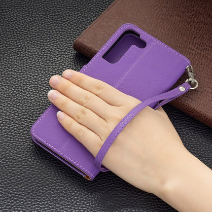 For Samsung Galaxy S22+ 5G Litchi Texture Pure Color Horizontal Flip Leather Phone Case with Holder & Card Slots & Wallet & Lanyard(Purple)-garmade.com