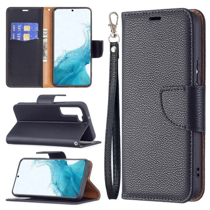 For Samsung Galaxy S22+ 5G Litchi Texture Pure Color Horizontal Flip Leather Phone Case with Holder & Card Slots & Wallet & Lanyard(Black)-garmade.com