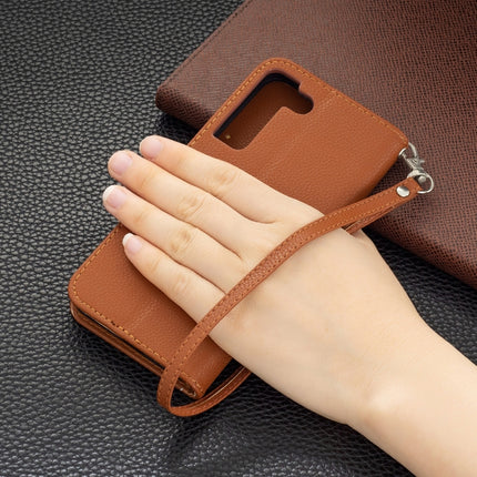 For Samsung Galaxy S22 5G Litchi Texture Pure Color Horizontal Flip Leather Phone Case with Holder & Card Slots & Wallet & Lanyard(Brown)-garmade.com