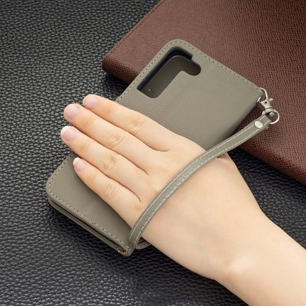 For Samsung Galaxy S22 5G Litchi Texture Pure Color Horizontal Flip Leather Phone Case with Holder & Card Slots & Wallet & Lanyard(Grey)-garmade.com
