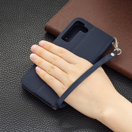 For Samsung Galaxy S22 5G Litchi Texture Pure Color Horizontal Flip Leather Phone Case with Holder & Card Slots & Wallet & Lanyard(Dark Blue)-garmade.com
