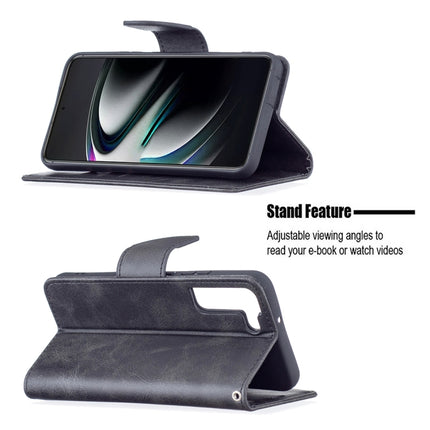 For Samsung Galaxy S22+ 5G Retro Lambskin Texture Pure Color Horizontal Flip Leather Phone Case with Holder & Card Slots & Wallet & Lanyard(Black)-garmade.com