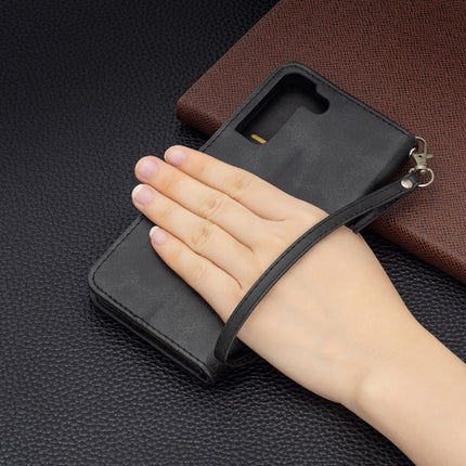 For Samsung Galaxy S22+ 5G Retro Lambskin Texture Pure Color Horizontal Flip Leather Phone Case with Holder & Card Slots & Wallet & Lanyard(Black)-garmade.com
