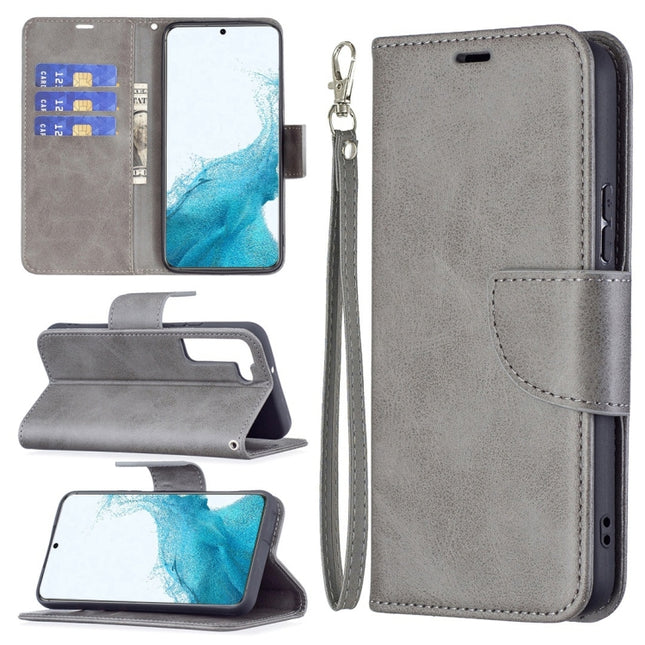 For Samsung Galaxy S22+ 5G Retro Lambskin Texture Pure Color Horizontal Flip Leather Phone Case with Holder & Card Slots & Wallet & Lanyard(Grey)-garmade.com