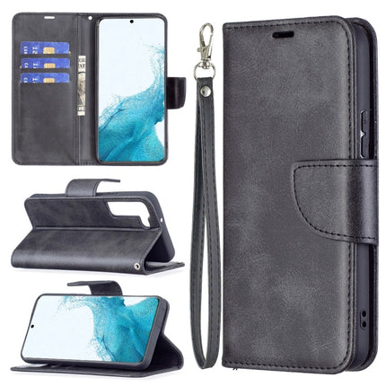 For Samsung Galaxy S22 5G Retro Lambskin Texture Pure Color Horizontal Flip Leather Phone Case with Holder & Card Slots & Wallet & Lanyard(Black)-garmade.com