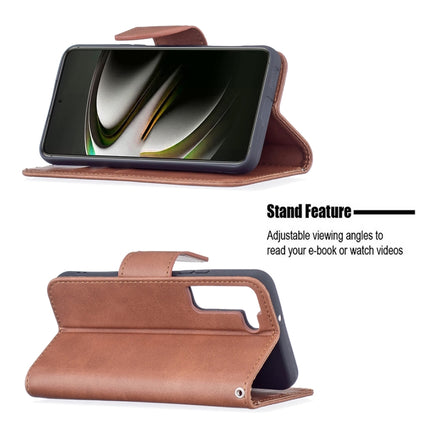 For Samsung Galaxy S22 5G Retro Lambskin Texture Pure Color Horizontal Flip Leather Phone Case with Holder & Card Slots & Wallet & Lanyard(Brown)-garmade.com