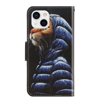 3D Colored Drawing Horizontal Flip Leather Phone Case For iPhone 13 mini(Down Jacket Cat)-garmade.com
