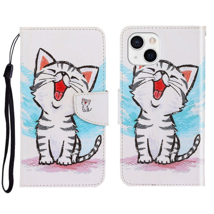 3D Colored Drawing Horizontal Flip Leather Phone Case For iPhone 13 mini(Red Mouth Cat)-garmade.com