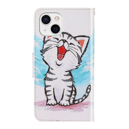 3D Colored Drawing Horizontal Flip Leather Phone Case For iPhone 13 mini(Red Mouth Cat)-garmade.com