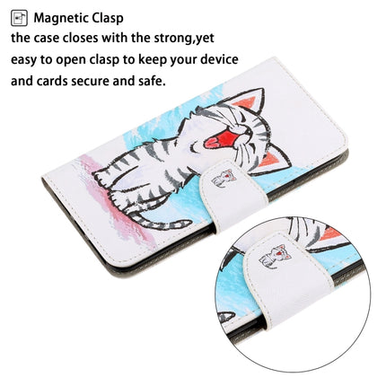 3D Colored Drawing Horizontal Flip Leather Phone Case For iPhone 13 mini(Red Mouth Cat)-garmade.com