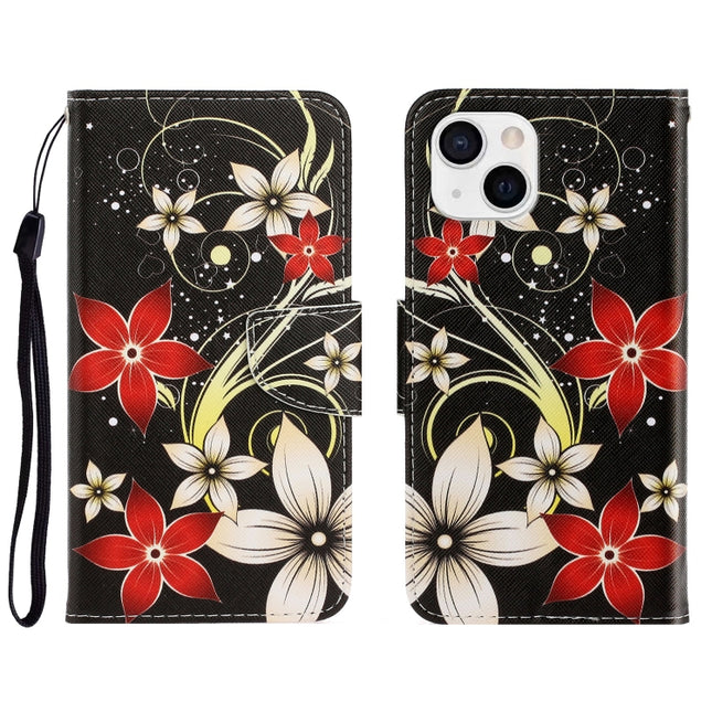 3D Colored Drawing Horizontal Flip Leather Phone Case For iPhone 13 mini(Red Flower)-garmade.com