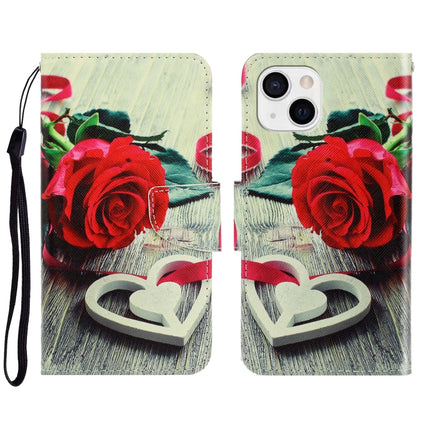 3D Colored Drawing Horizontal Flip Leather Phone Case For iPhone 13 mini(Red Rose)-garmade.com