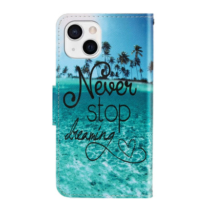 3D Colored Drawing Horizontal Flip Leather Phone Case For iPhone 13 mini(Blue Coconut Grove)-garmade.com