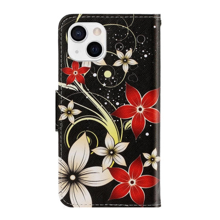 3D Colored Drawing Horizontal Flip Leather Phone Case For iPhone 13(Red Flower)-garmade.com