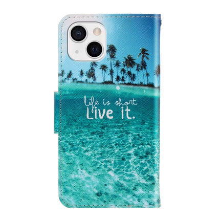 3D Colored Drawing Horizontal Flip Leather Phone Case For iPhone 13(Coconut Tree)-garmade.com