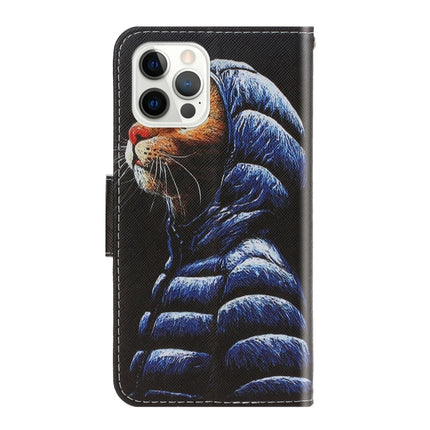 3D Colored Drawing Horizontal Flip Leather Phone Case For iPhone 13 Pro(Down Jacket Cat)-garmade.com