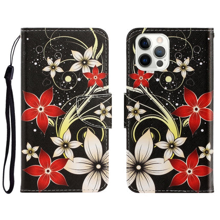 3D Colored Drawing Horizontal Flip Leather Phone Case For iPhone 13 Pro(Red Flower)-garmade.com