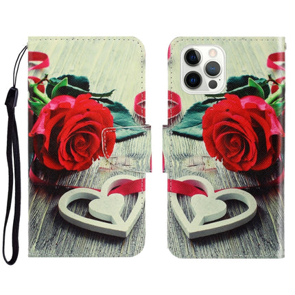 3D Colored Drawing Horizontal Flip Leather Phone Case For iPhone 13 Pro(Red Rose)-garmade.com