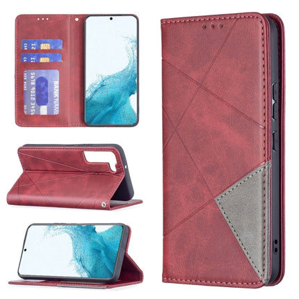 For Samsung Galaxy S22 5G Prismatic Invisible Magnetic Horizontal Flip Phone Leather Case with Holder & Card Slots & Photo Frame(Red)-garmade.com