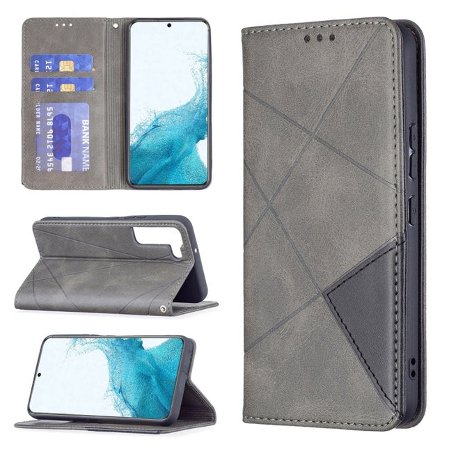 For Samsung Galaxy S22+ 5G Prismatic Invisible Magnetic Horizontal Flip Phone Leather Case with Holder & Card Slots & Photo Frame(Grey)-garmade.com