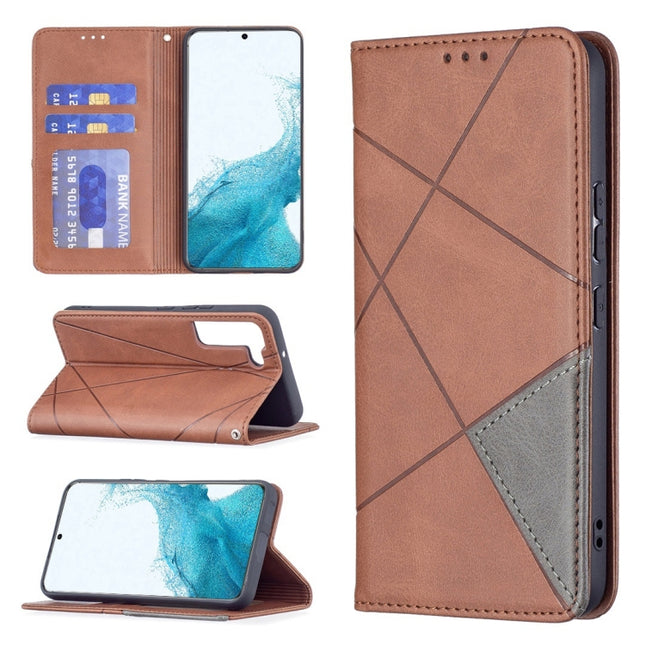 For Samsung Galaxy S22+ 5G Prismatic Invisible Magnetic Horizontal Flip Phone Leather Case with Holder & Card Slots & Photo Frame(Brown)-garmade.com