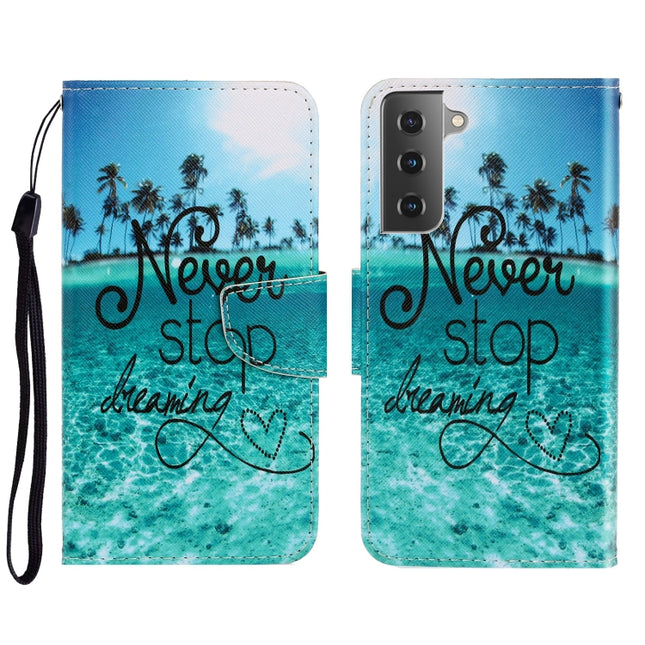 For Samsung Galaxy S22 5G 3D Colored Drawing Horizontal Flip Leather Phone Case(Blue Coconut Grove)-garmade.com