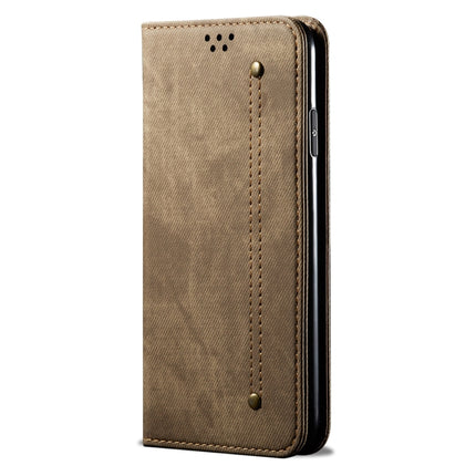 For Samsung Galaxy S22 5G Denim Texture Casual Style Horizontal Flip Leather Case with Holder & Card Slots & Wallet(Khaki)-garmade.com