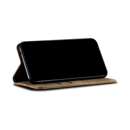 For Samsung Galaxy S22 5G Denim Texture Casual Style Horizontal Flip Leather Case with Holder & Card Slots & Wallet(Khaki)-garmade.com