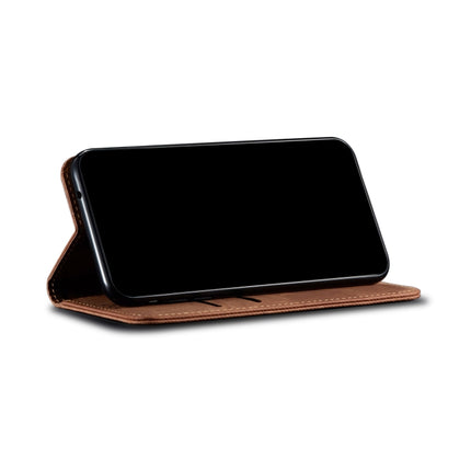 For Samsung Galaxy S22 5G Denim Texture Casual Style Horizontal Flip Leather Case with Holder & Card Slots & Wallet(Brown)-garmade.com