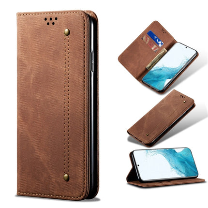 For Samsung Galaxy S22 5G Denim Texture Casual Style Horizontal Flip Leather Case with Holder & Card Slots & Wallet(Brown)-garmade.com