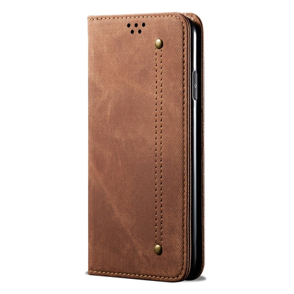 For Samsung Galaxy S22+ 5G Denim Texture Casual Style Horizontal Flip Leather Case with Holder & Card Slots & Wallet(Brown)-garmade.com