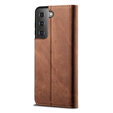 For Samsung Galaxy S22+ 5G Denim Texture Casual Style Horizontal Flip Leather Case with Holder & Card Slots & Wallet(Brown)-garmade.com