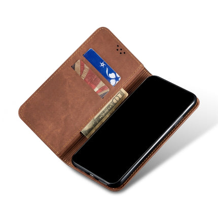 For Samsung Galaxy S22+ 5G Denim Texture Casual Style Horizontal Flip Leather Case with Holder & Card Slots & Wallet(Brown)-garmade.com
