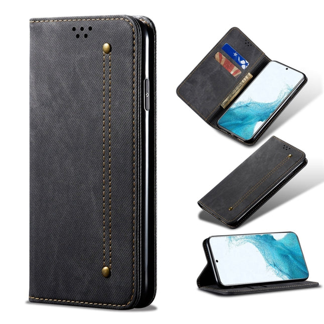 For Samsung Galaxy S22+ 5G Denim Texture Casual Style Horizontal Flip Leather Case with Holder & Card Slots & Wallet(Black)-garmade.com