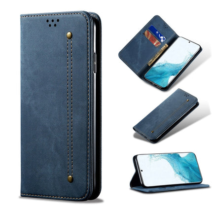 For Samsung Galaxy S22+ 5G Denim Texture Casual Style Horizontal Flip Leather Case with Holder & Card Slots & Wallet(Blue)-garmade.com