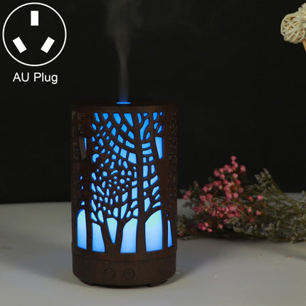 200ml Hollow-out Forest Pattern Wooden Essential Oil Aromatherapy Machine Ultrasonic Humidifier Automatic Alcohol Sprayer, Plug Specification:AU Plug(Dark Brown-3)-garmade.com